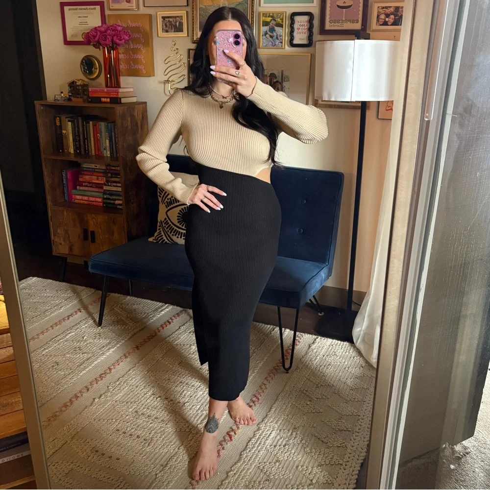 Lulus Cutout Color Block Midi Sweater Dress - Picture 10 of 11